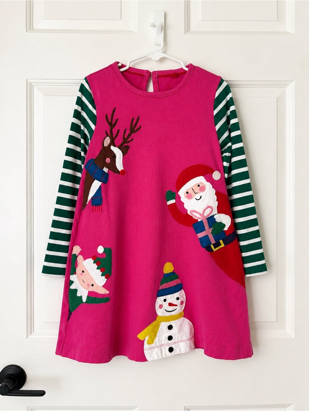 Mini Boden Girls Christmas Holiday Appliqué Dress with Pockets Pink Size 4-5Y